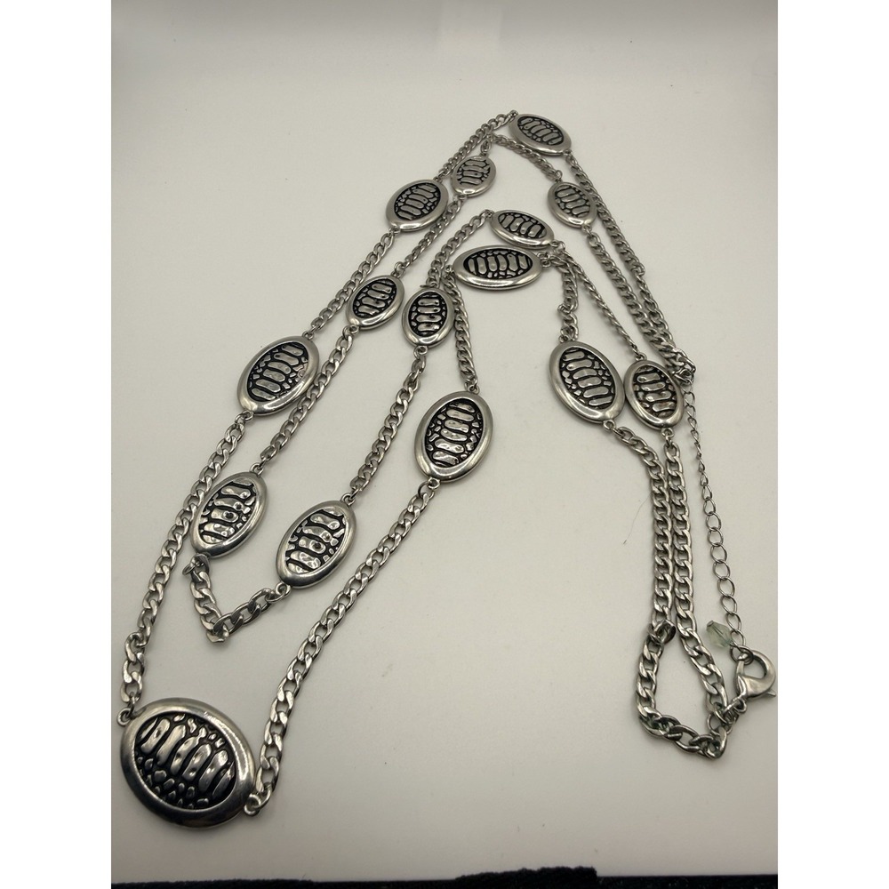 Silver Tone Station Necklace Double Strand 28"